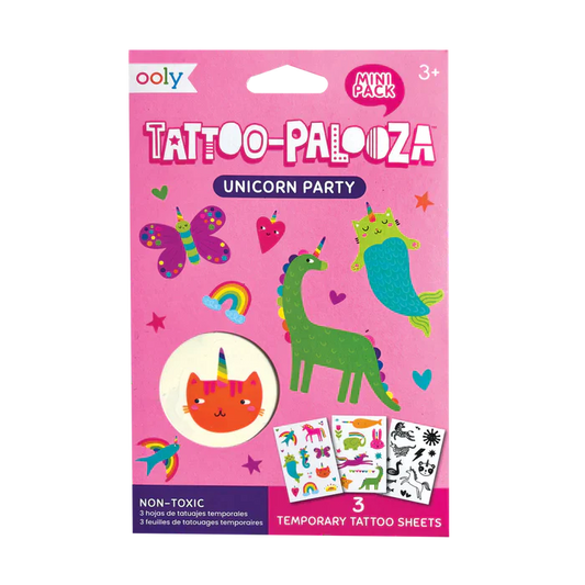 Mini Tattoo Palooza Temporary Tattoos - Unicorn Party | 3 Sheet Pack