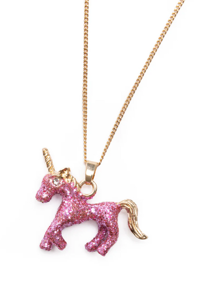 Glitter Pink Unicorn Necklace and Ring Set